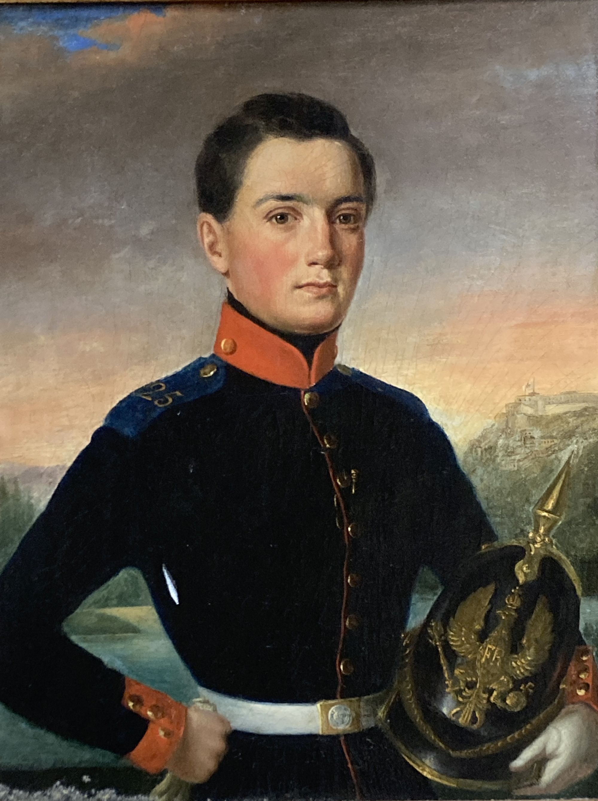19th century French School, oil on board, Half length portrait of an army officer, 37 x 29cm